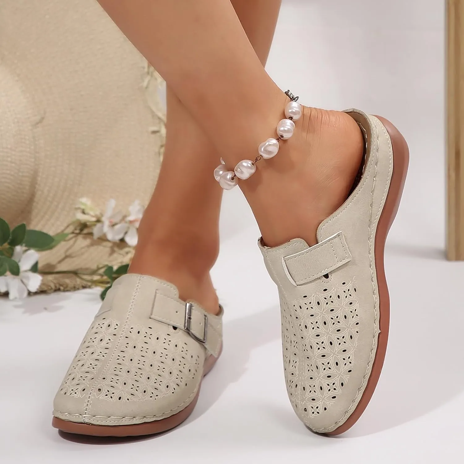 Womens Slip On Clogs and Mules Wide Box Toe Shoes Hollow Out Summer Wedge Shoes Comfortable Arch Support Outdoor Beach Slippers Casual Adjustable Slip On Walking Wedges Sandals