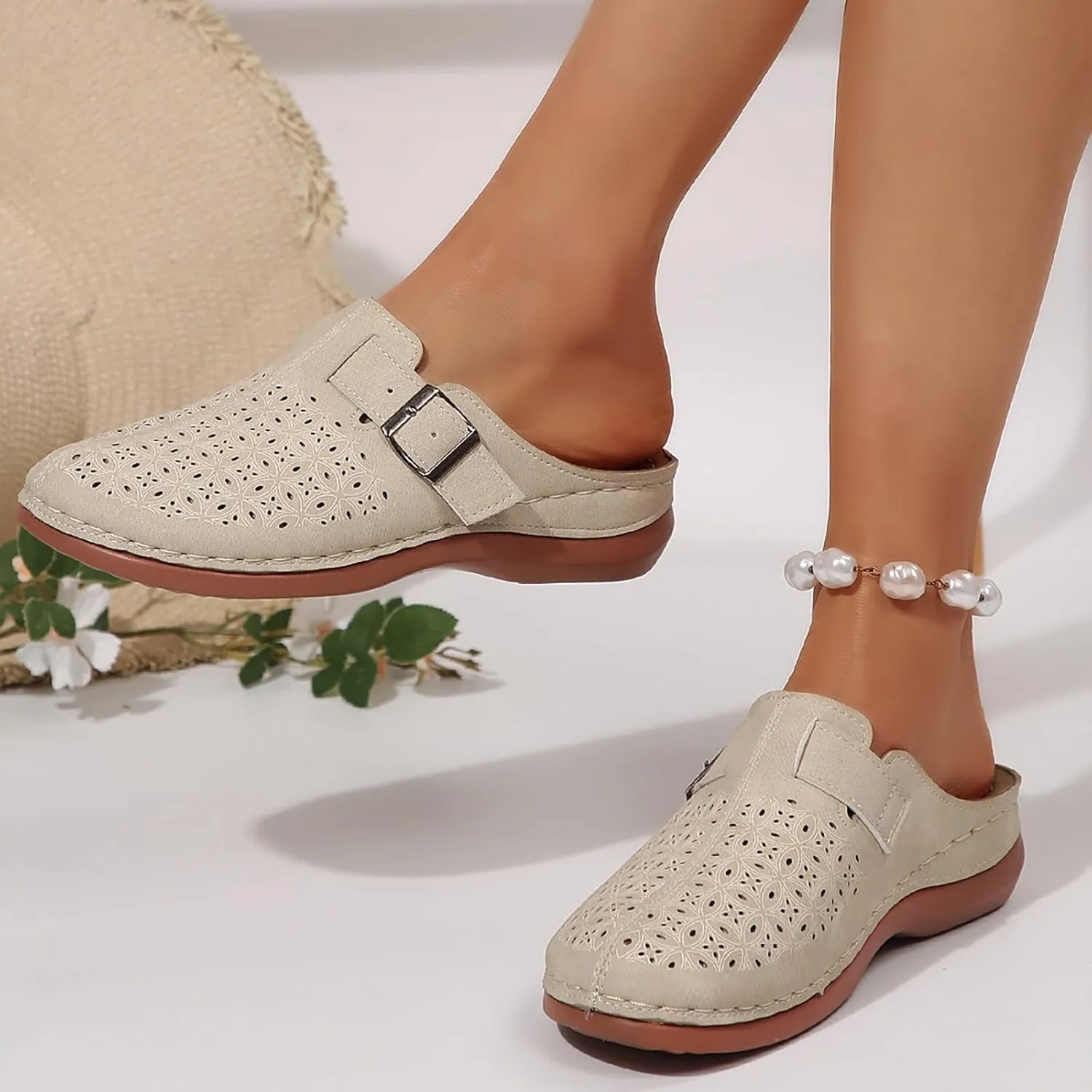 Womens Slip On Clogs and Mules Wide Box Toe Shoes Hollow Out Summer Wedge Shoes Comfortable Arch Support Outdoor Beach Slippers Casual Adjustable Slip On Walking Wedges Sandals