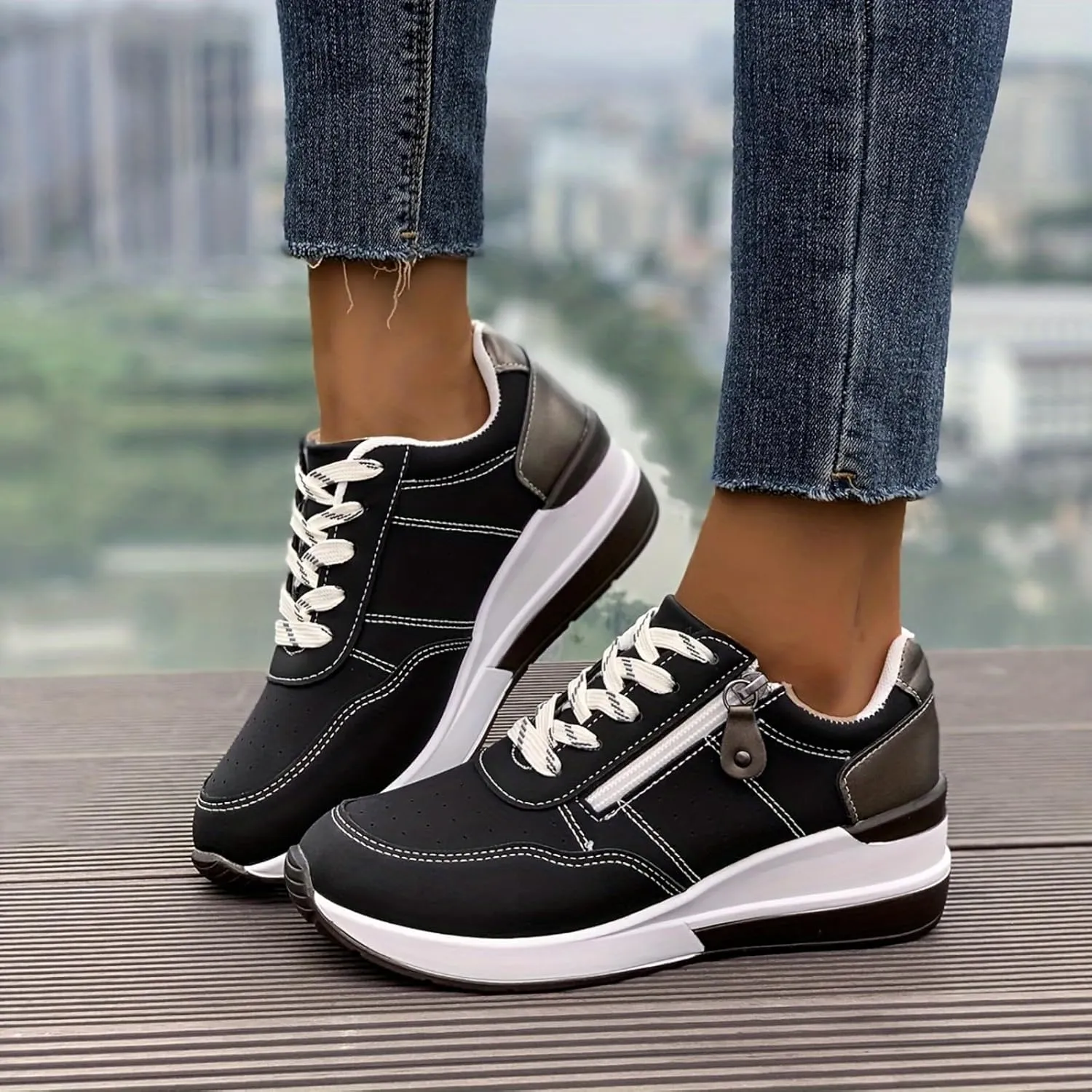 Women's Slip On Walking Shoes Faux Leather Classic Tennis Shoes Breathable Non Slip Athletic Gym Workout Training Fashion Sneakers Minimalist Barefoot Sneakers