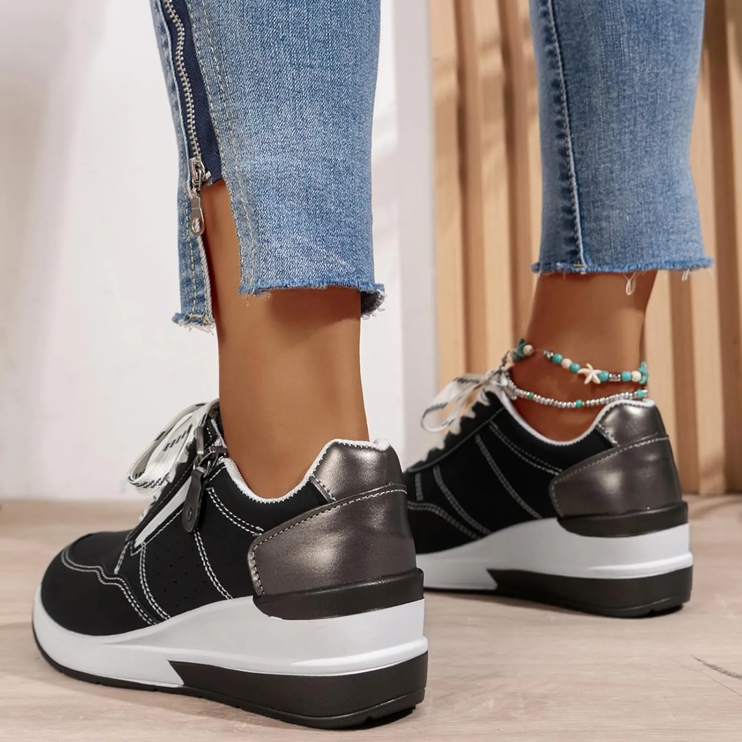 Women's Slip On Walking Shoes Faux Leather Classic Tennis Shoes Breathable Non Slip Athletic Gym Workout Training Fashion Sneakers Minimalist Barefoot Sneakers