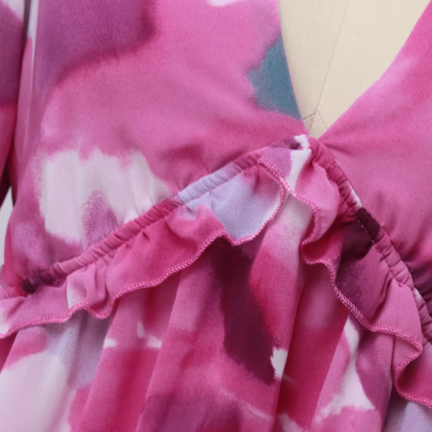 Womens Spring Summer Deep V Neck Ruffle Floral Flowy Mini A-Line Dress Casual Flowy Ruffle Chiffon Dress, Multicolor