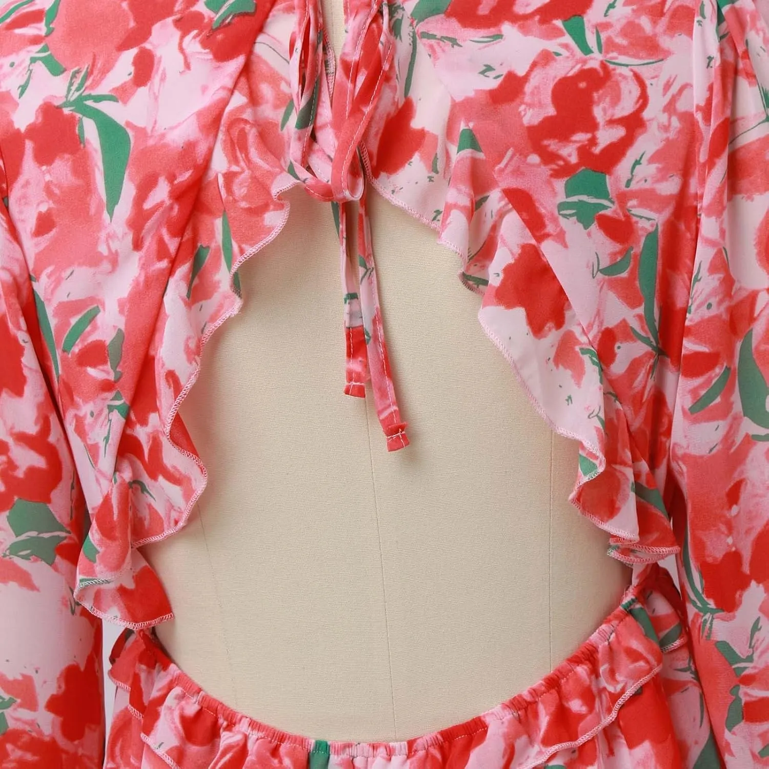 Womens Spring Summer Deep V Neck Ruffle Floral Flowy Mini A-Line Dress Casual Flowy Ruffle Chiffon Dress, Multicolor