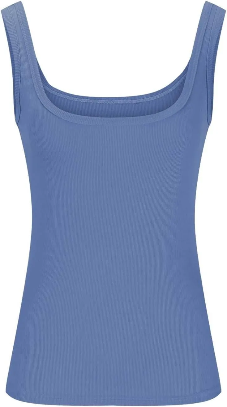 Womens Summer Spaghetti Strap Tank Tops Crewneck Sleeveless Shirts Ribbed Tanks Slim Fitted Casual Basic Tee Shirt