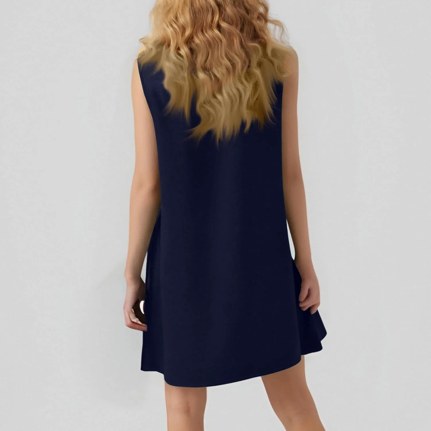 Women's Sundresses 2025 Summer Sleeveless Round Neck Solid Color Ruffle Beach Vacation Mini Dresses, S-2XL
