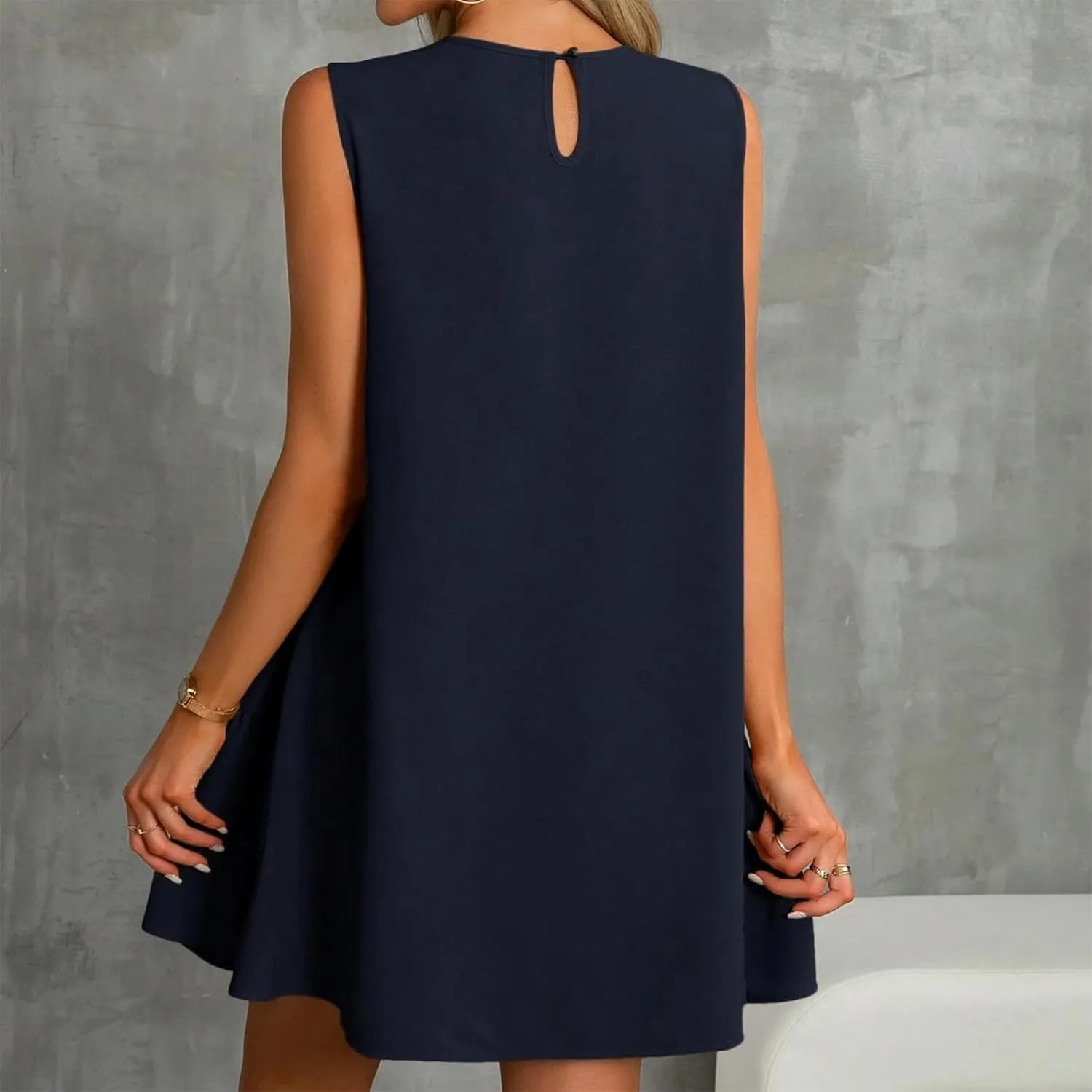 Women's Sundresses 2025 Summer Sleeveless Round Neck Solid Color Ruffle Beach Vacation Mini Dresses, S-2XL