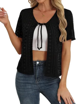 Womens Tie Front Cardigan Lightweight Short Sleeve Cardigans for Women Trendy