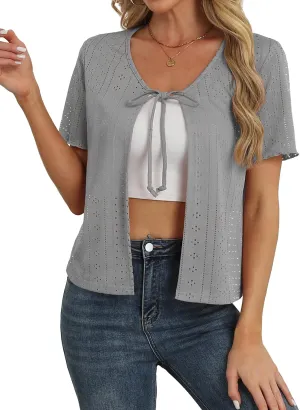 Womens Tie Front Cardigan Lightweight Short Sleeve Cardigans for Women Trendy