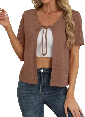 Womens Tie Front Cardigan Lightweight Short Sleeve Cardigans for Women Trendy