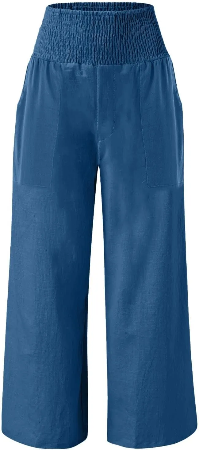 Womens Wide Leg Pants Fall Plus Size Loose Cotton and Linen Casual Pants Cute Pants Vacation Clothes for Women Linen