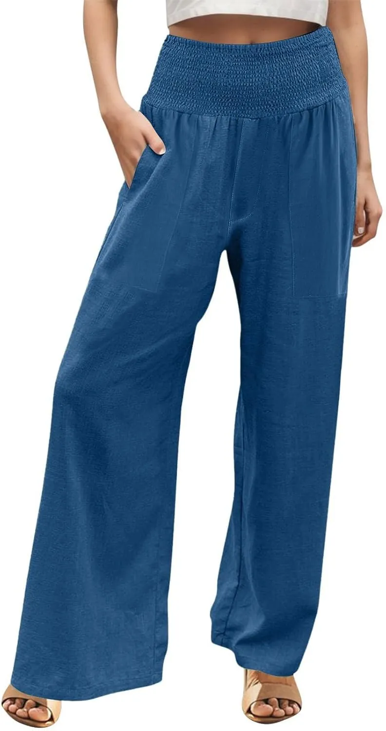 Womens Wide Leg Pants Fall Plus Size Loose Cotton and Linen Casual Pants Cute Pants Vacation Clothes for Women Linen