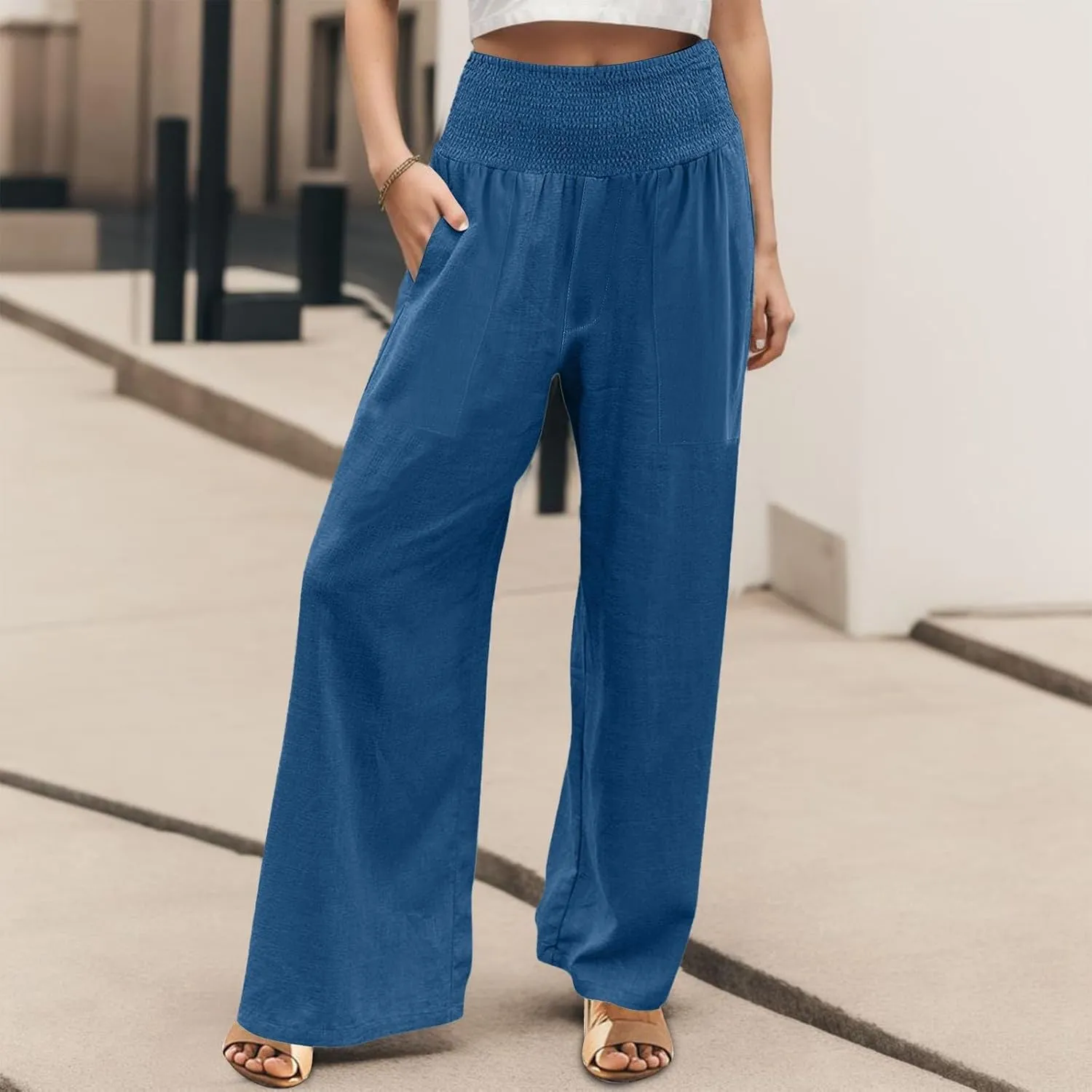 Womens Wide Leg Pants Fall Plus Size Loose Cotton and Linen Casual Pants Cute Pants Vacation Clothes for Women Linen