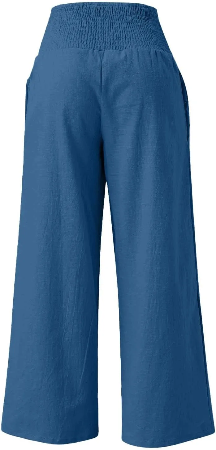 Womens Wide Leg Pants Fall Plus Size Loose Cotton and Linen Casual Pants Cute Pants Vacation Clothes for Women Linen