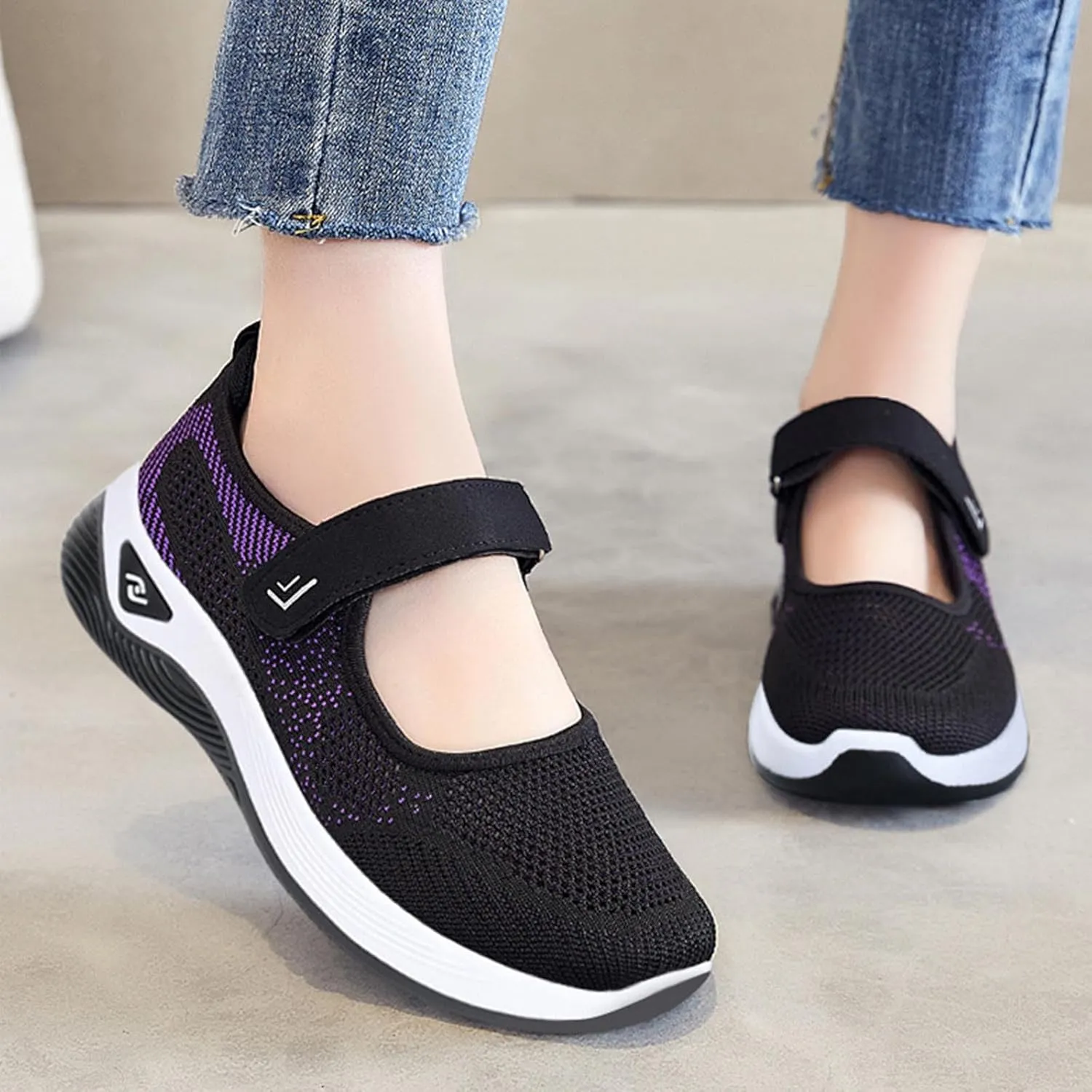 Women's Wide Width Walking Shoes Adjustable Closures Mesh Sneakers for Tennis Maternity Elderly Workout Travelling