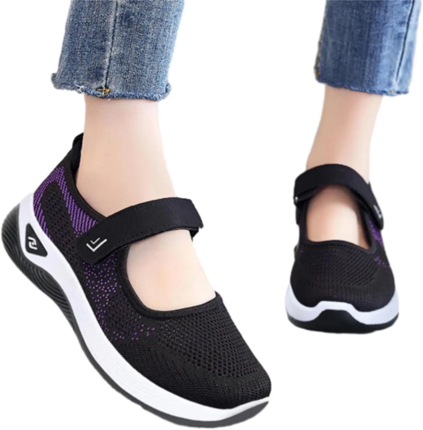 Women's Wide Width Walking Shoes Adjustable Closures Mesh Sneakers for Tennis Maternity Elderly Workout Travelling