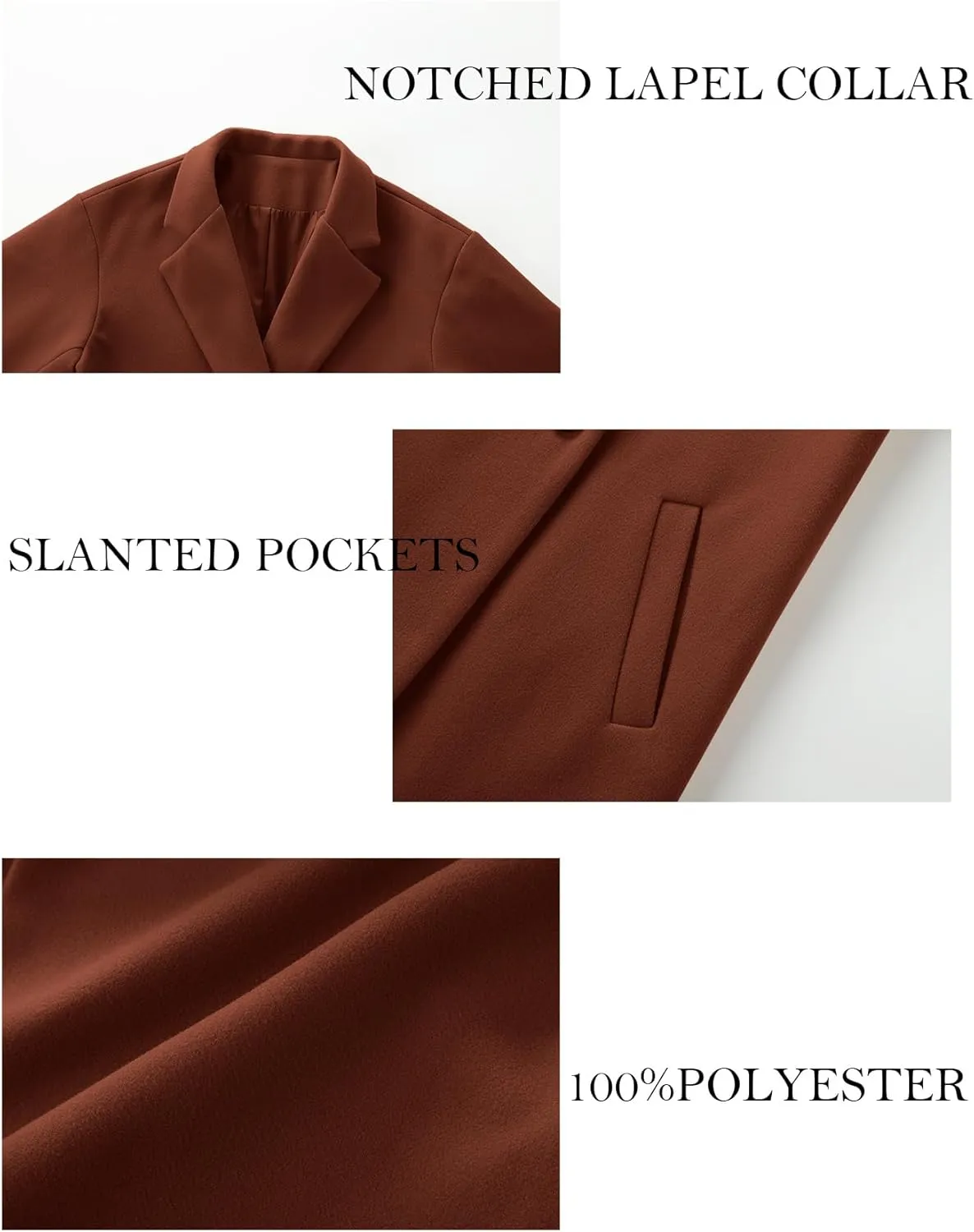 Women's Winter Pea Coat Notch Laple Double Breasted Casual Wool Blend Trench Coats