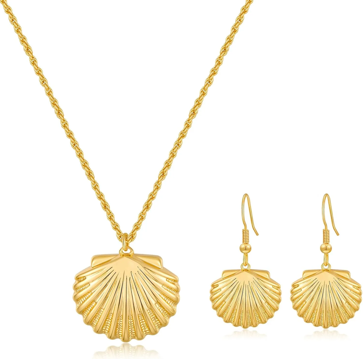 WOWORAMA Gold Sea Shell Jewelry Set for Women Gold Scallop Shell Pendant Choker Necklace and Ocean Seashell Dangle Drop Earrings Set Trendy Summer Beach Jewelry Sets
