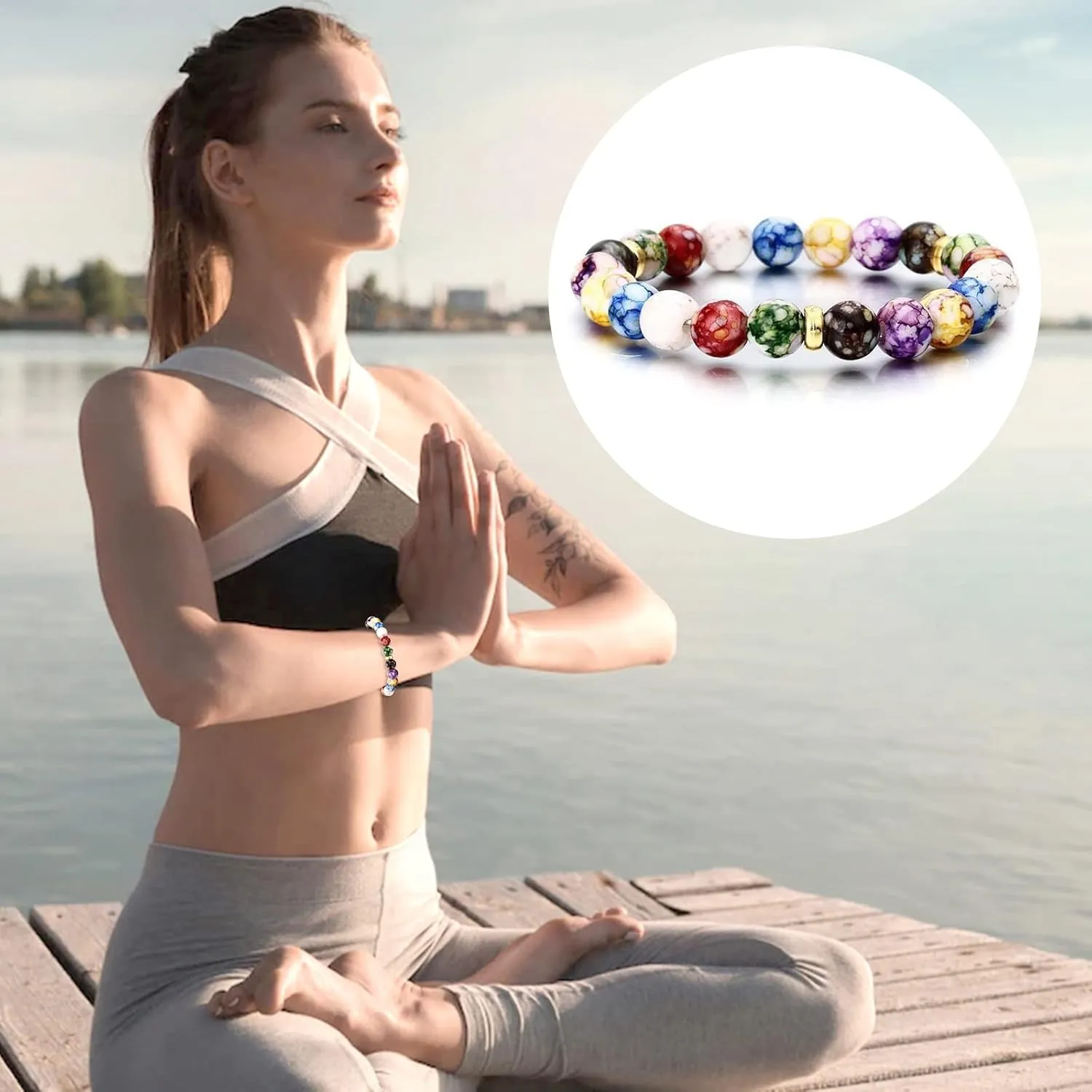 YANCHUN Chakra Bracelets for Women Healing Stone Bracelet Beaded Bracelet Yoga Balance Energy Essential Oil Anxiety Relief Jewelry Gifts Stocking Stuffers