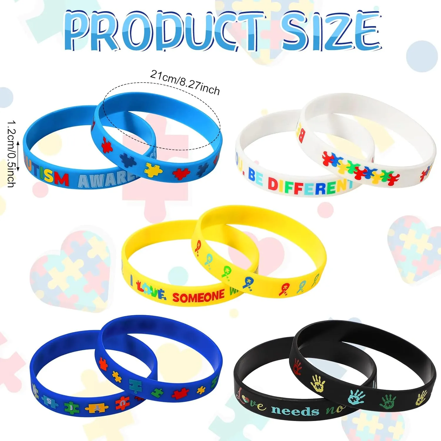 Yinkin 200 Pcs Autism Awareness Bracelets Inspirational Autism Wristbands Motivational Colorful Silicone Bracelets for Kids Adult Man Woman Gifts