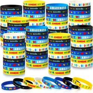 Yinkin 200 Pcs Autism Awareness Bracelets Inspirational Autism Wristbands Motivational Colorful Silicone Bracelets for Kids Adult Man Woman Gifts