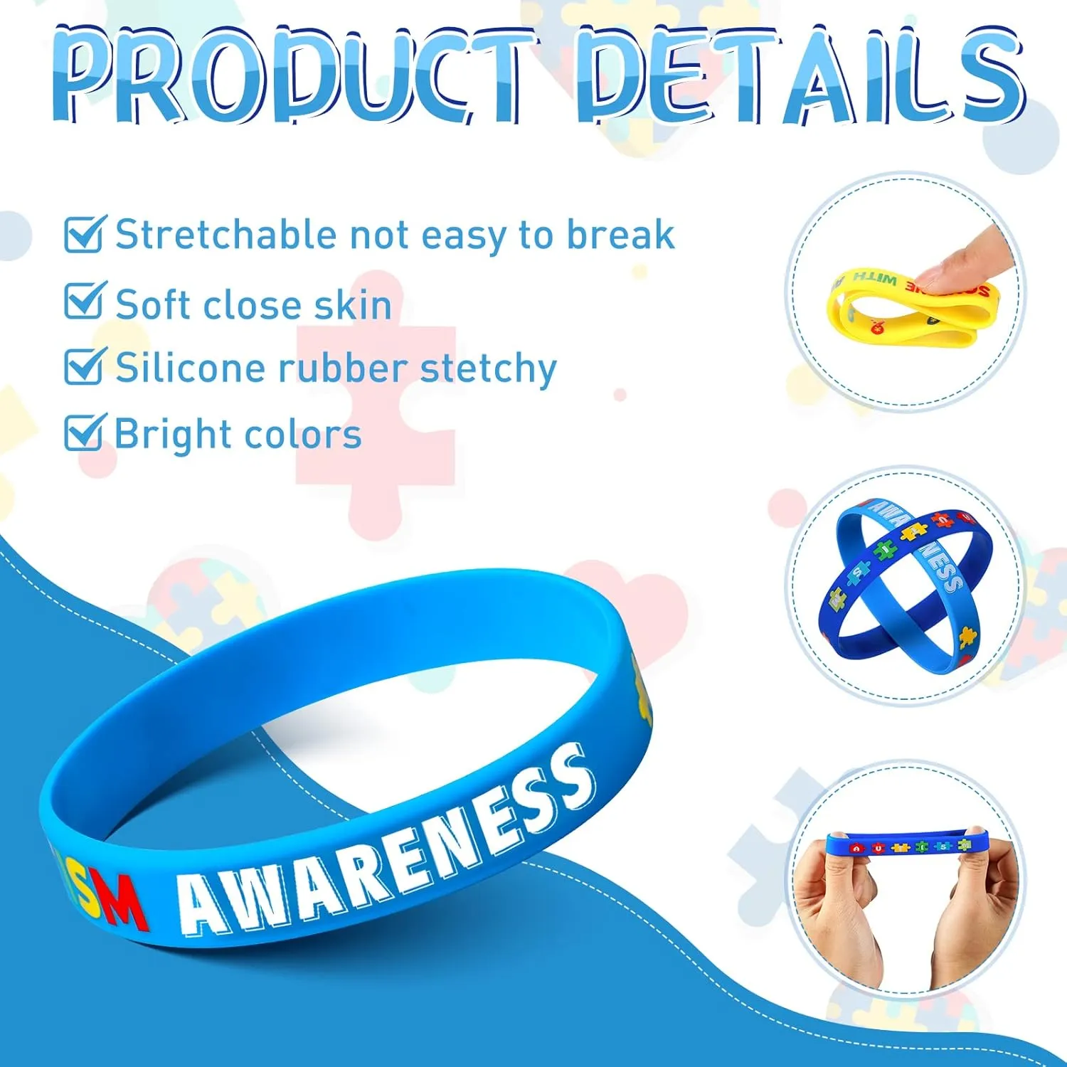 Yinkin 200 Pcs Autism Awareness Bracelets Inspirational Autism Wristbands Motivational Colorful Silicone Bracelets for Kids Adult Man Woman Gifts