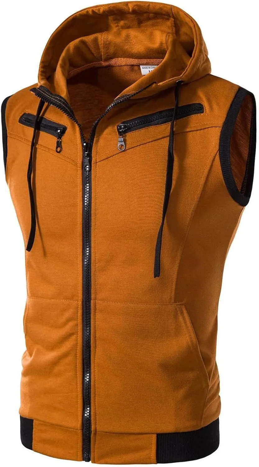 Ymosrh Men's Undershirts Tank Top Hooded Tank Tops Zip Up Bodybuilding Fitness Muscle T Shirt Sleeveless Hoodie, M-5XL