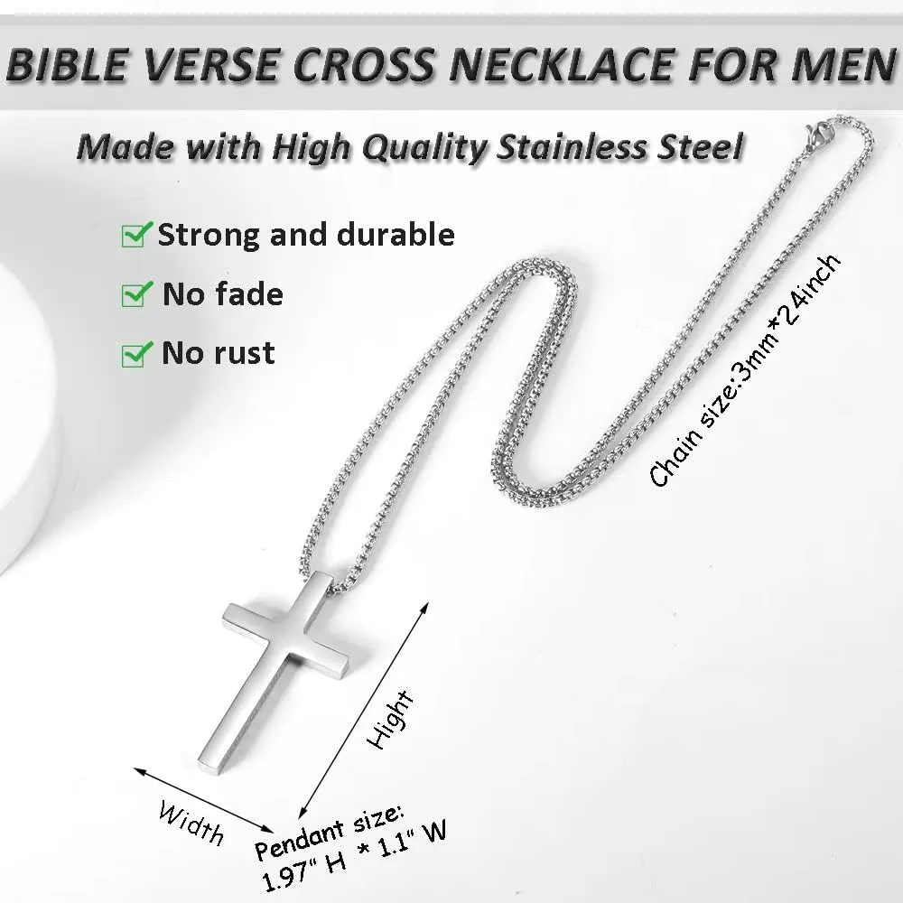 ZRAY Cross Necklace for Men Inspirational Bible Verse Cross Pendant Stainless Steel Cross Chain 22 2inch Christian Jewelry Meaningful Religious Gift for Boys