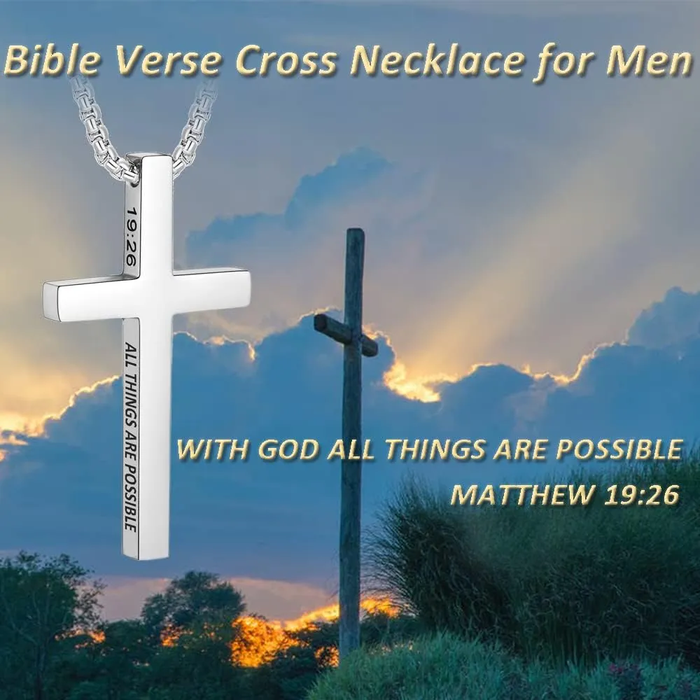 ZRAY Cross Necklace for Men Inspirational Bible Verse Cross Pendant Stainless Steel Cross Chain 22 2inch Christian Jewelry Meaningful Religious Gift for Boys