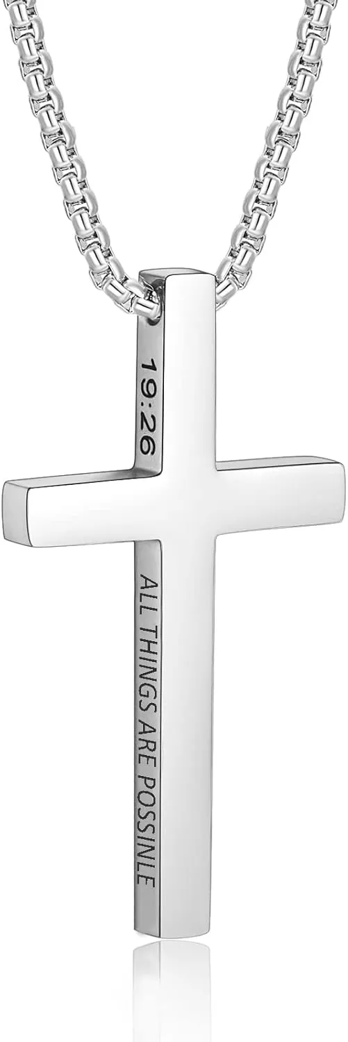 ZRAY Cross Necklace for Men Inspirational Bible Verse Cross Pendant Stainless Steel Cross Chain 22 2inch Christian Jewelry Meaningful Religious Gift for Boys