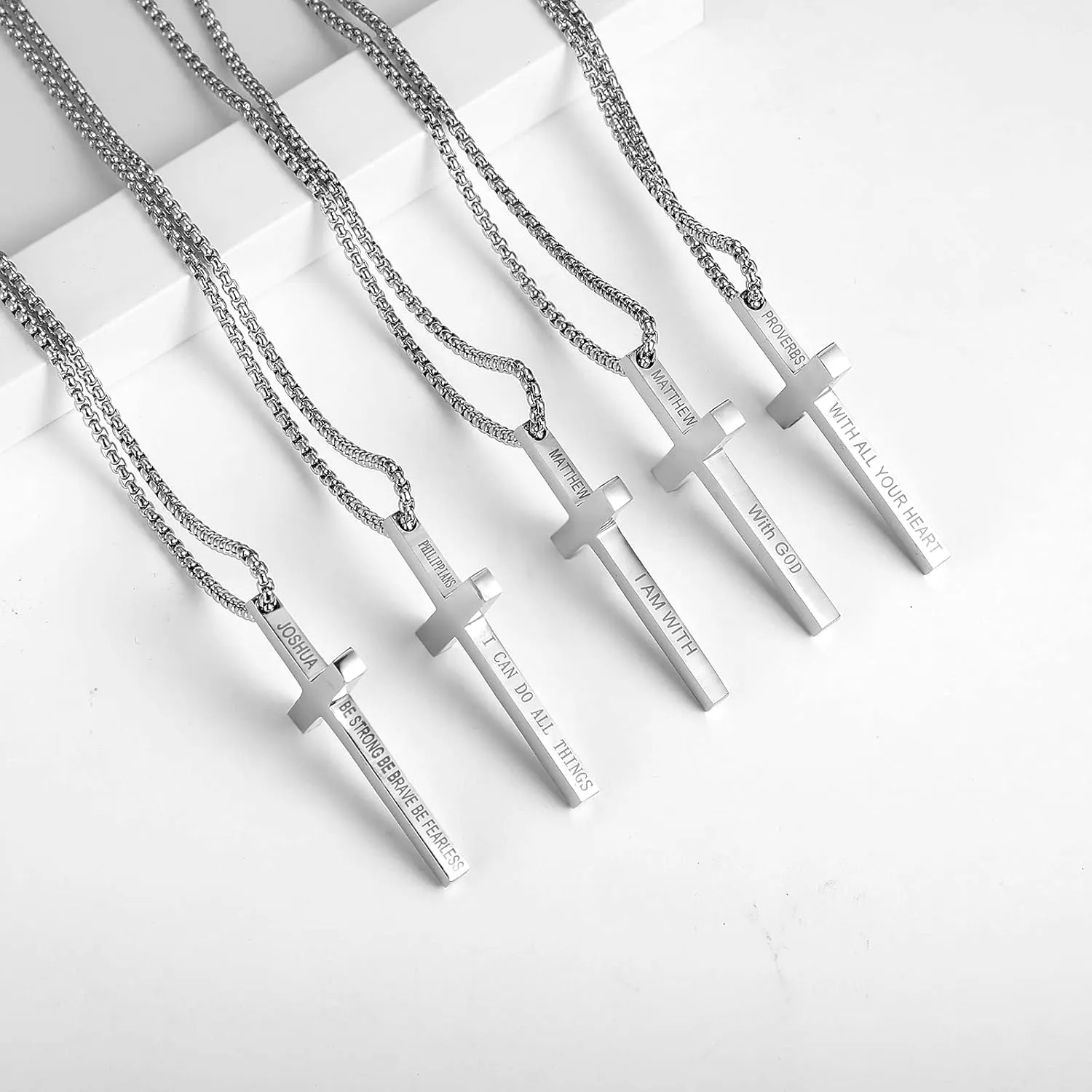 ZRAY Cross Necklace for Men Inspirational Bible Verse Cross Pendant Stainless Steel Cross Chain 22 2inch Christian Jewelry Meaningful Religious Gift for Boys