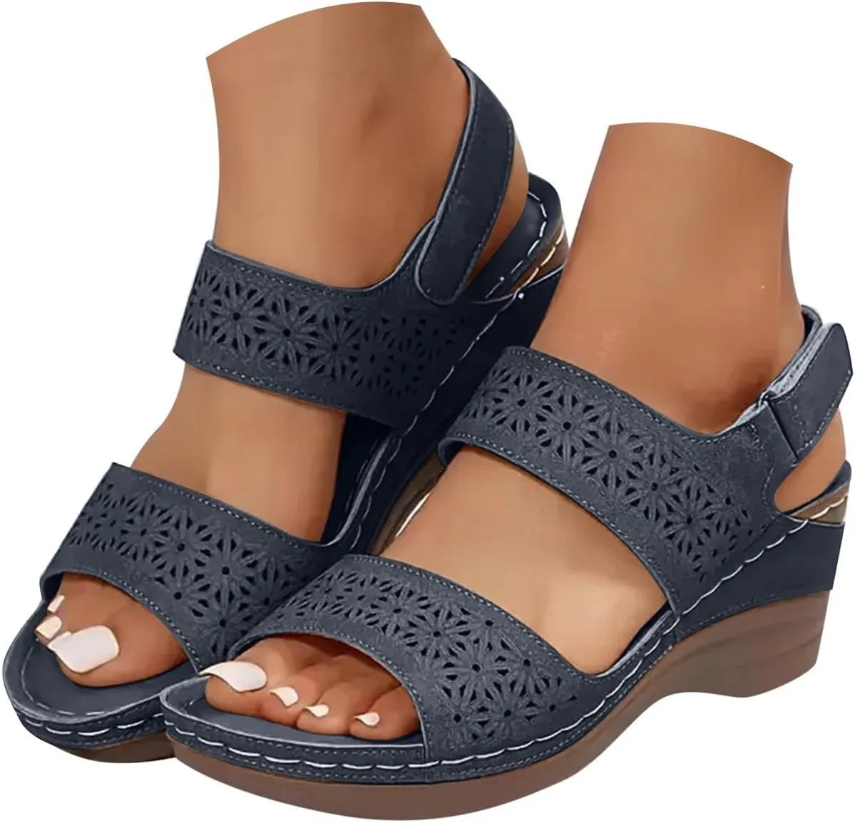 ZSpzx Orthopedic Sandals for Women,2025 Arch Support Wedge Flip Flops Slide Comfortable Open Toe Ankle Strap Summer Walking Hollow Out Outdoor Casual Slip on Beach Plantar Fasciitis Shoes