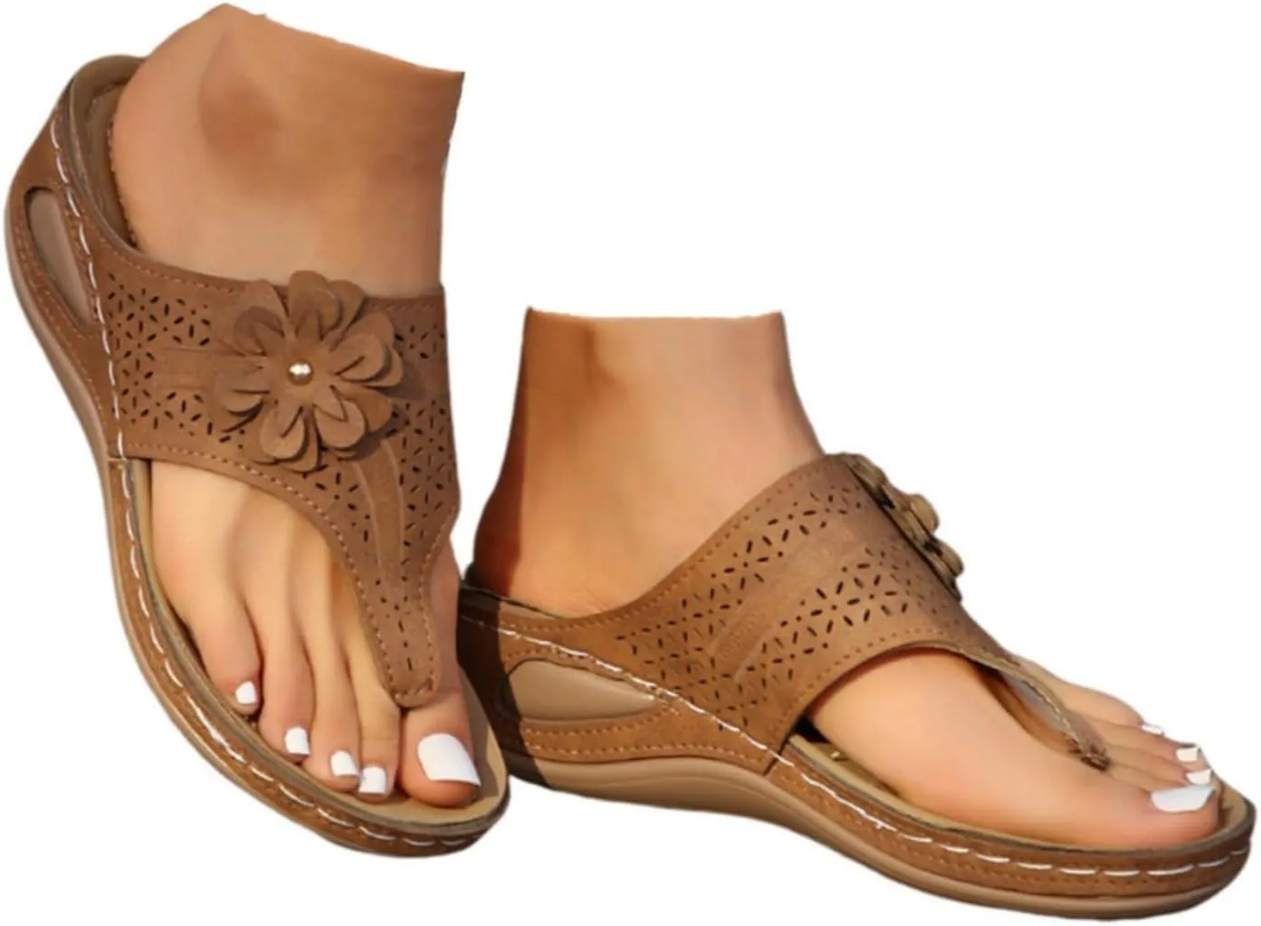 ZSpzx Orthopedic Sandals for Women,2025 Arch Support Wedge Flip Flops Slide Dressy Summer Casual Slip On Thick Sole Beach Flowers Comfortable Outdoor Walking Plantar Fasciitis Shoes