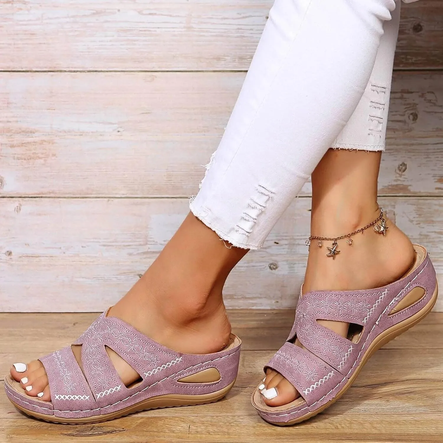 ZSpzx Orthopedic Sandals for Women,2025 Arch Support Wedge Flip Flops Slide Summer Flat Open Toe Casual Slip on Beach Slippers Comfortable Outdoor Walking Plantar Fasciitis Shoes