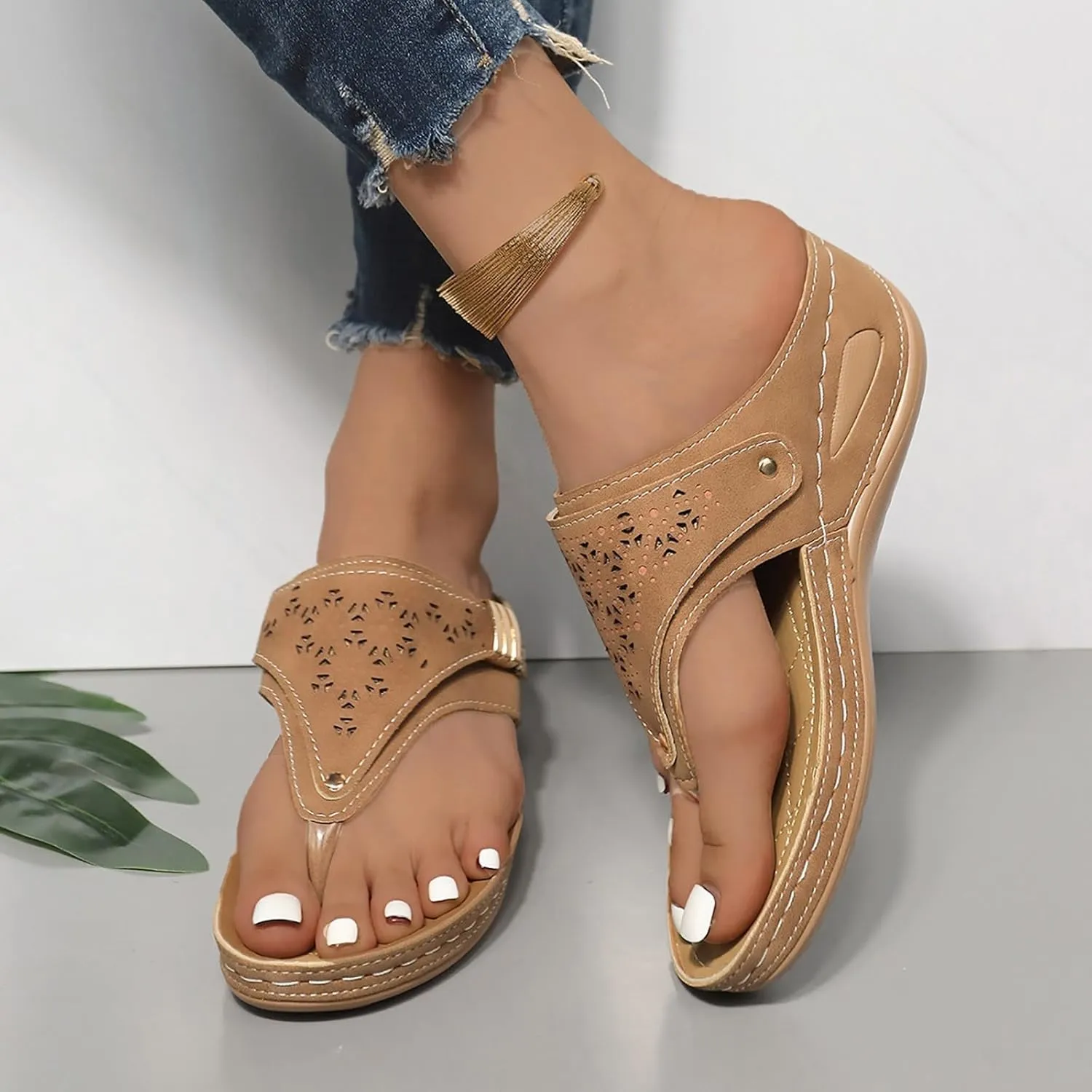 ZSpzx Orthopedic Sandals for Women,Women's Orthotic Dressy Summer 2025 Arch Support Flip Flops Womens Flat Open Toe Casual Slip on Sandals Beach Boho Sandals Comfortable Outdoor Walking Shoes