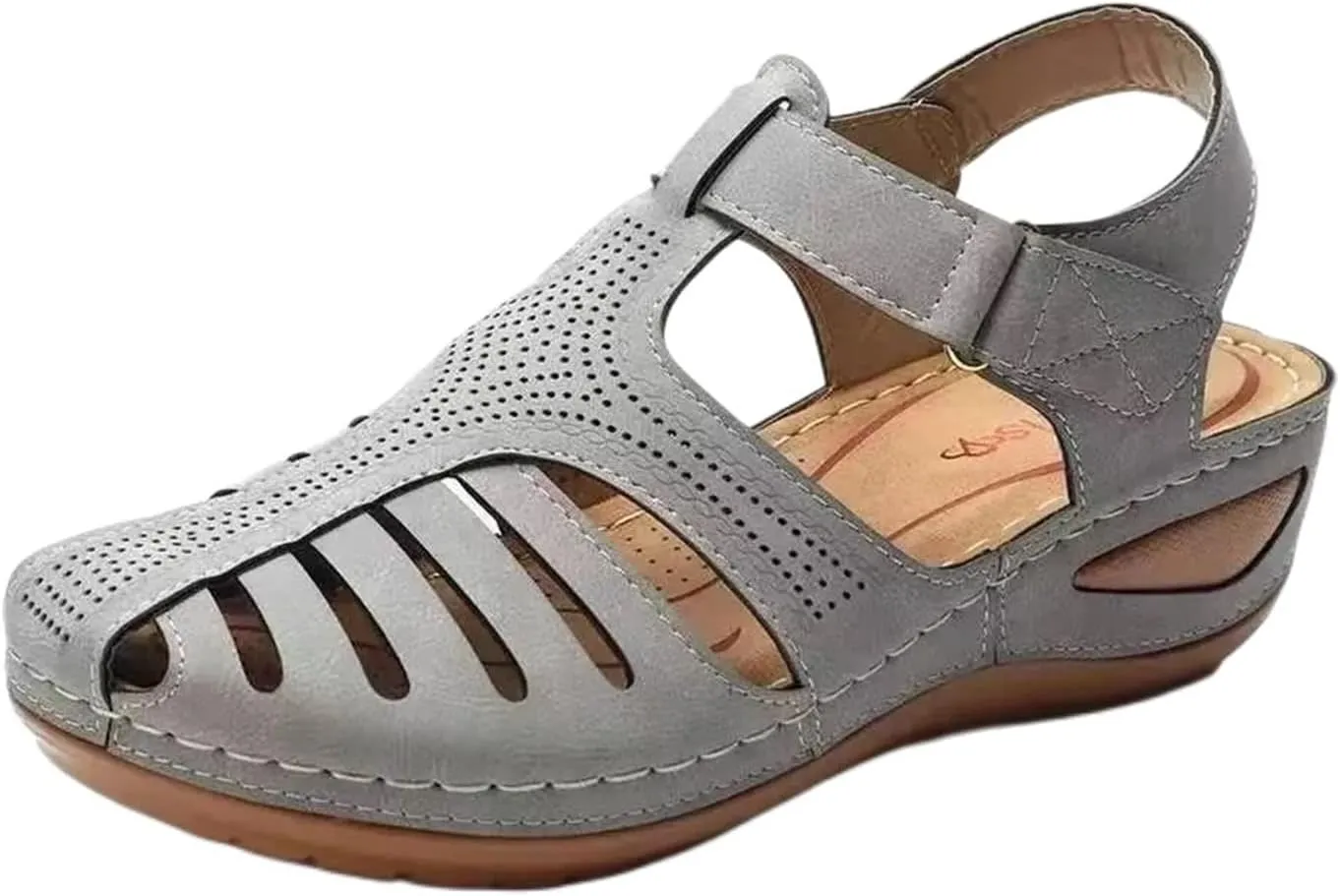 ZWRXW Closed Toe Sandals Women with Arch Support Adjustable Ankle Strap Non-Slip Sandals Dressy Summer Hollow Out Wedge Sandal Travel Vacation Beach Shoes Orthopedic Wedges Shoes