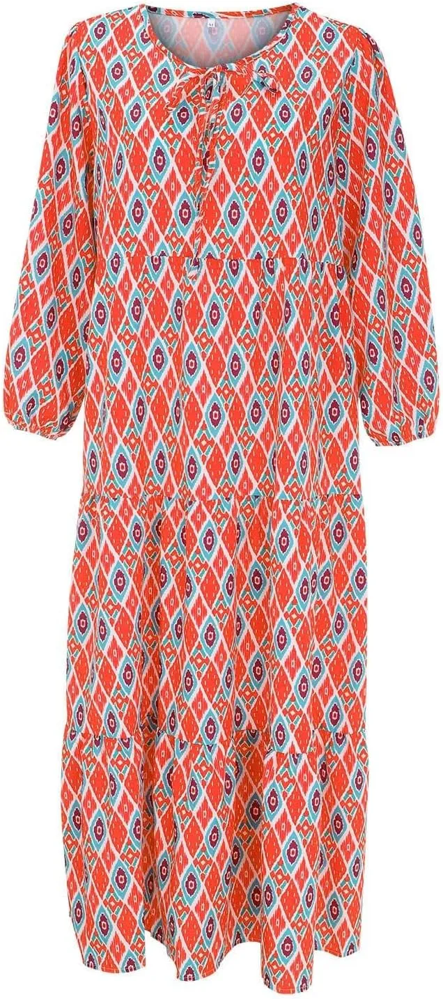 ZWRXW Womens Summer Boho Dresses Casual Loose Bohemian Floral Dress Short Sleeve Long Maxi Dress Flowy Swing Beach Dresses
